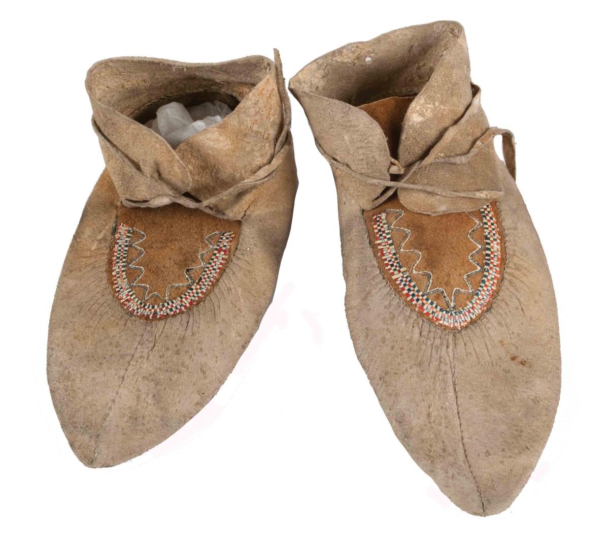 pair of elk skin, beaded moccasins