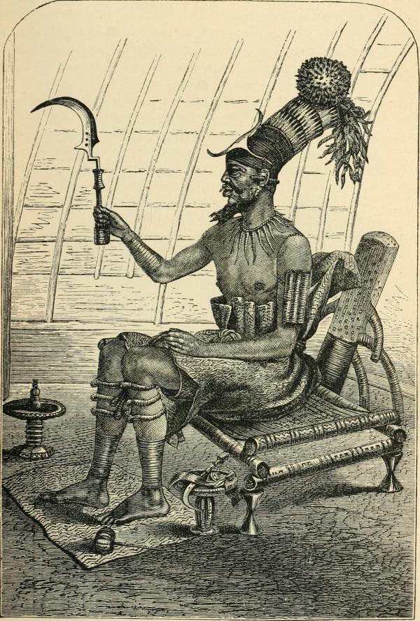 Illustration of African man holding up a tool 