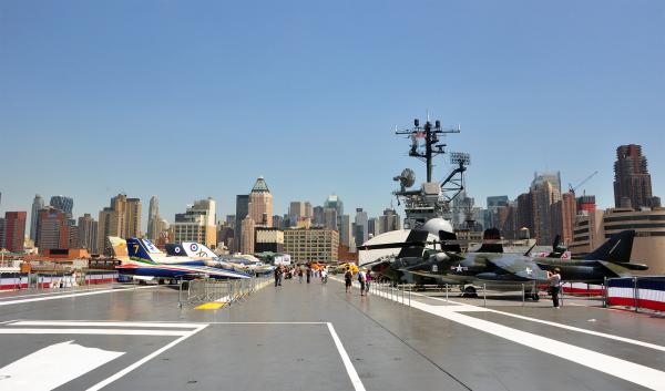 Fighter jets on flight deck of USS Intrepid.