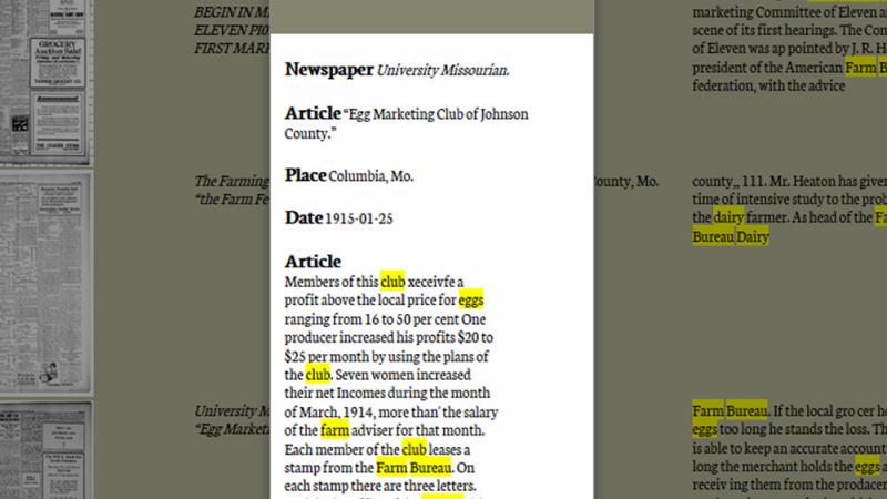 Historical Agricultural News article level result example.