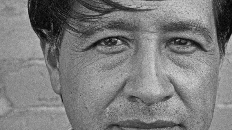 Cesar Chavez portrait, Forty Acres Headquarters, Delano, CA, 1969.