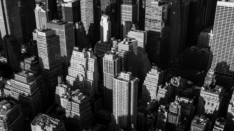 A black and white photograph of New York City