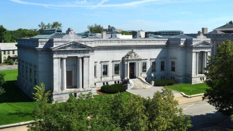 Exterior photograph of the New Hampshire Historical Society’s headquarters, as seen from a neighboring building after the skylight insulation project. 